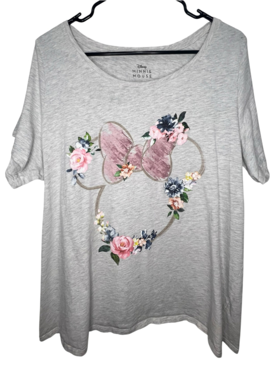Disney Tops - Disney Minnie Mouse Heather Grey Floral Bow Graphic Short Sleeve T-Shirt